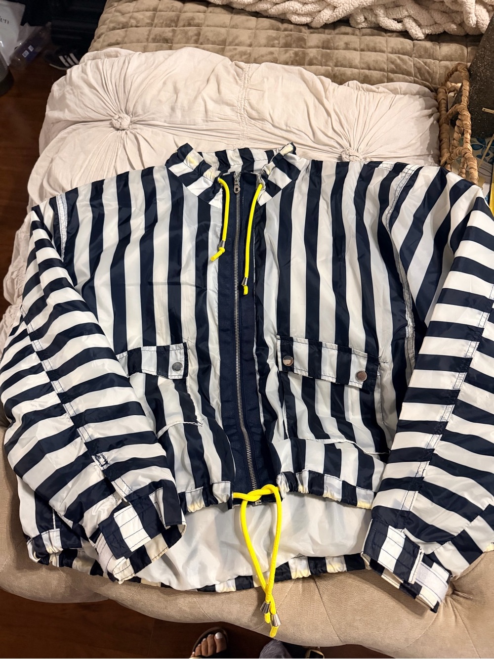 Buckle Daytrip Navy & White Striped Jacket with Yellow Accents XL